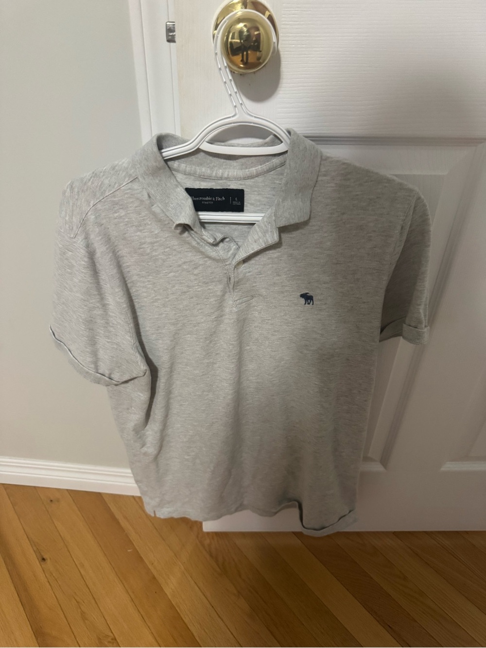 Abercrombie & Fitch Light Heather Gray Polo with Navy Logo